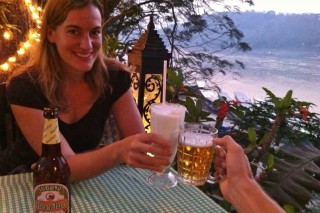 Beerlao and coconut shake. Cheers!